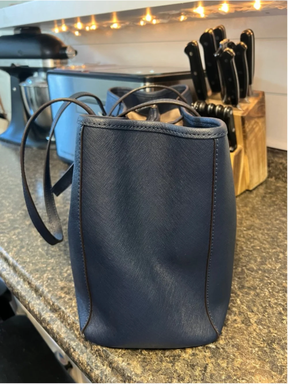 Michael Kors Jet Set Travel Medium Saffiano Leather Tote Bag Navy Blue - Picture 5 of 12